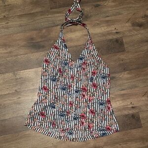 Floral White House Black Market Halter Neck Top